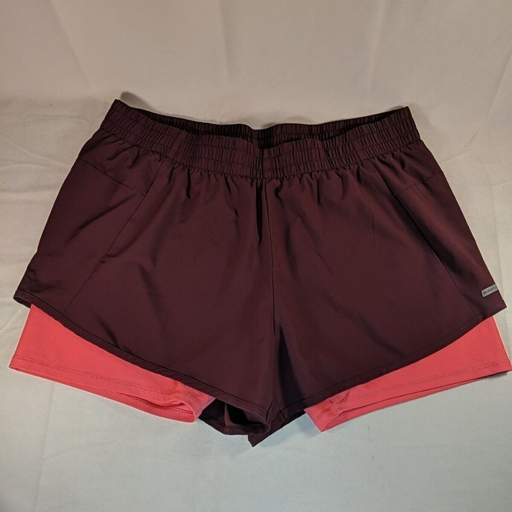Athletic Works Red Pink Burgundy Active Shorts 2 Layers Women's XL Pocket